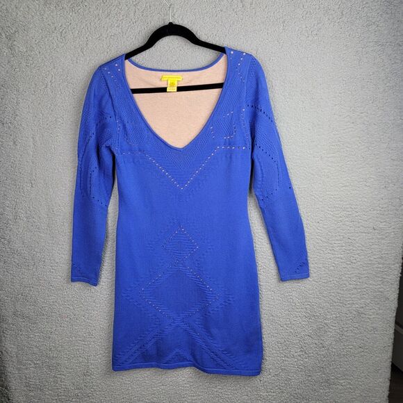 Catherine Malandrino Sweater Dress Womens M Blue Pink Lining Mobwife Bodycon - Picture 7 of 10